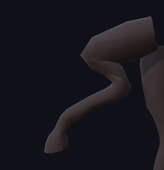 blender screenshot of 3d horse leg model in a tucked in position