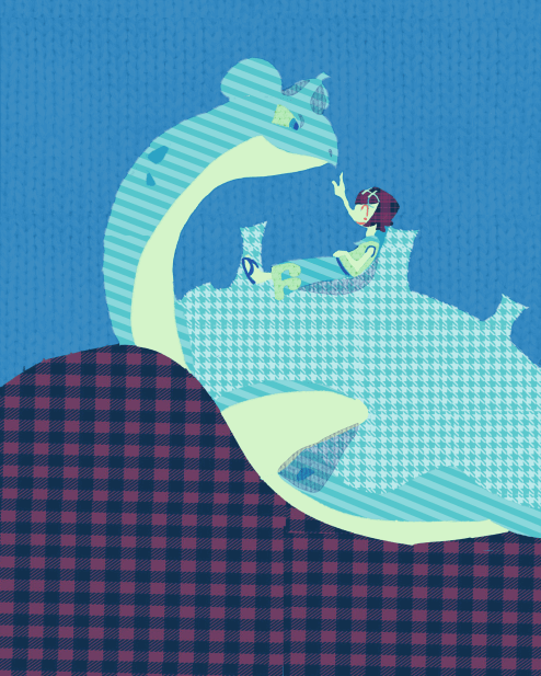 digital art using textures such as plaid of captain lana from pokemon with her lapras