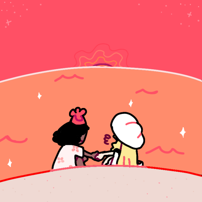 simple art of moon and lillie pokemon holding hands on a beach