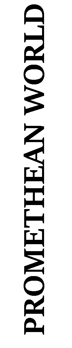 A large, sideways monochrome title that reads Promethean World.