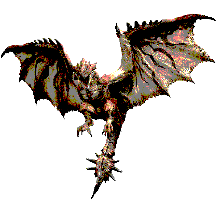 A choppy photobashed animation of a Rathalos.