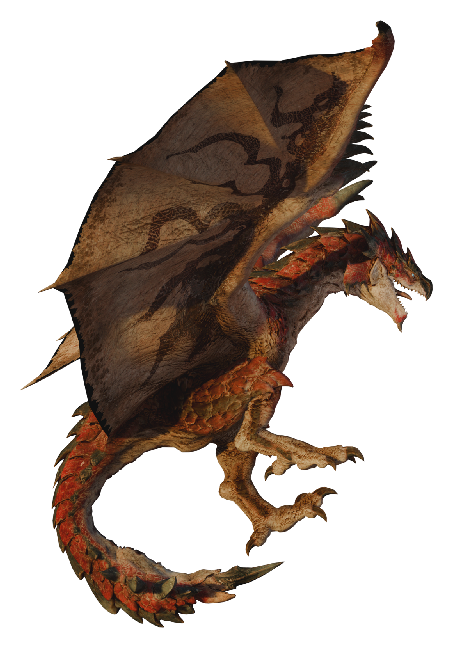 A render of a Rathalos from Monster Hunter World facing right.